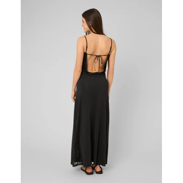 Robe longue avec empiècements en dentelle Noir