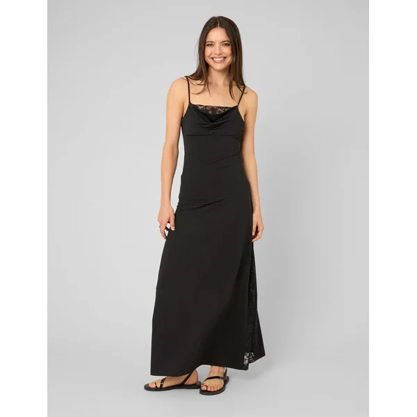 Robe longue avec empiècements en dentelle Noir