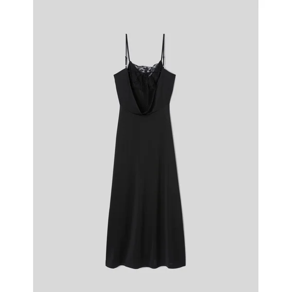 Robe longue avec empiècements en dentelle Noir