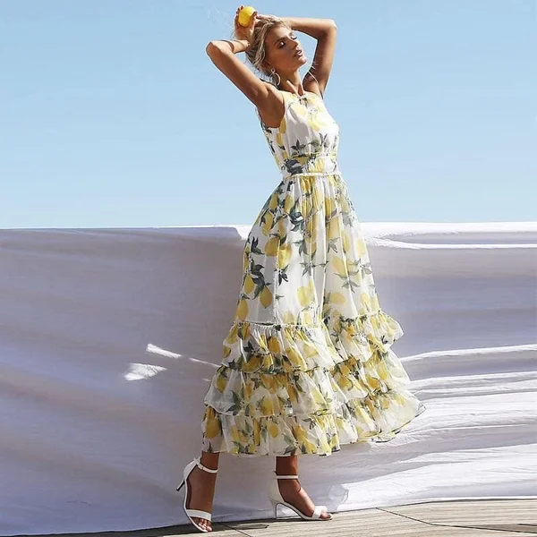 Robe Longue Bohème Blanche Et Jaune