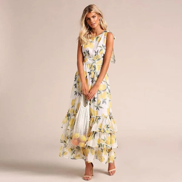 Robe Longue Bohème Blanche Et Jaune
