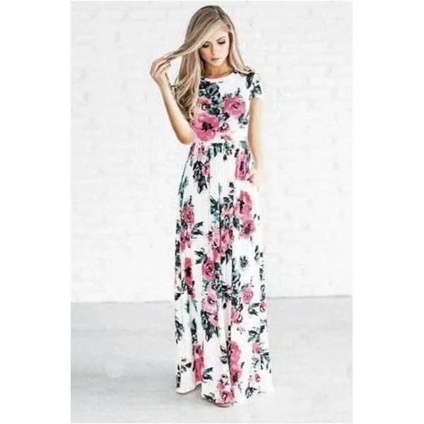 Robe Longue Bohème Blanche Fleurie