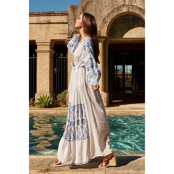 Robe Longue Bohème Bleue et Blanche – Célian