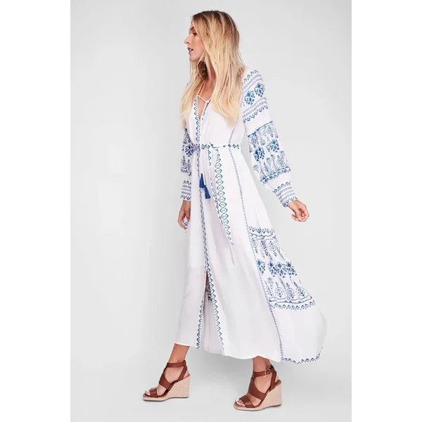 Robe Longue Bohème Bleue et Blanche – Célian