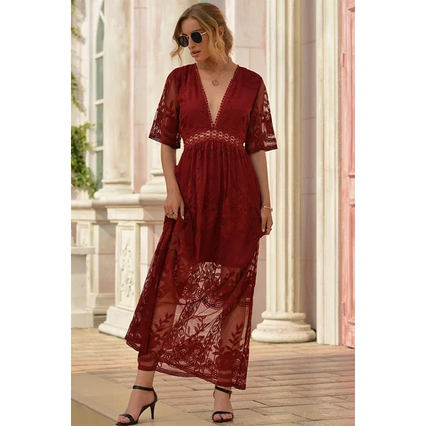 Robe Longue Bohème Noire en Dentelle – Hanaé