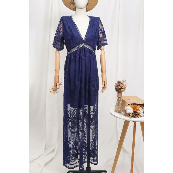 Robe Longue Bohème Noire en Dentelle – Hanaé