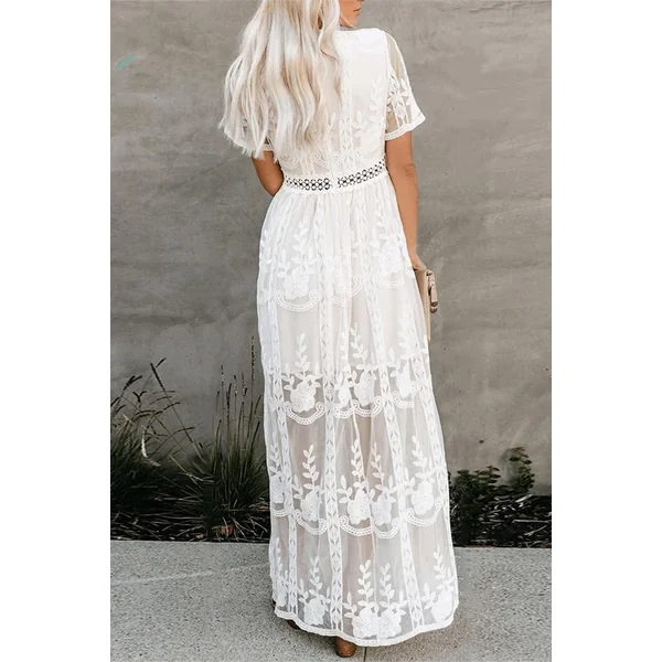Robe Longue Bohème Noire en Dentelle – Hanaé