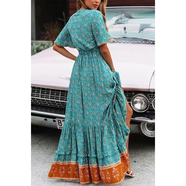 Robe Longue Bohème Turquoise Indienne – Hazel