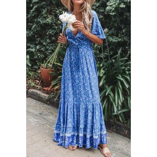 Robe Longue Bohème Turquoise Indienne – Hazel