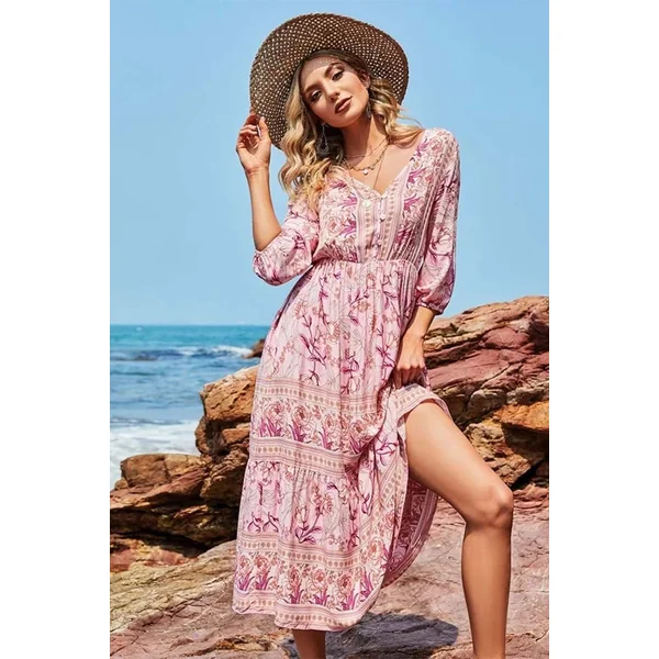 Robe Longue Bohème Vieux Rose – Effie