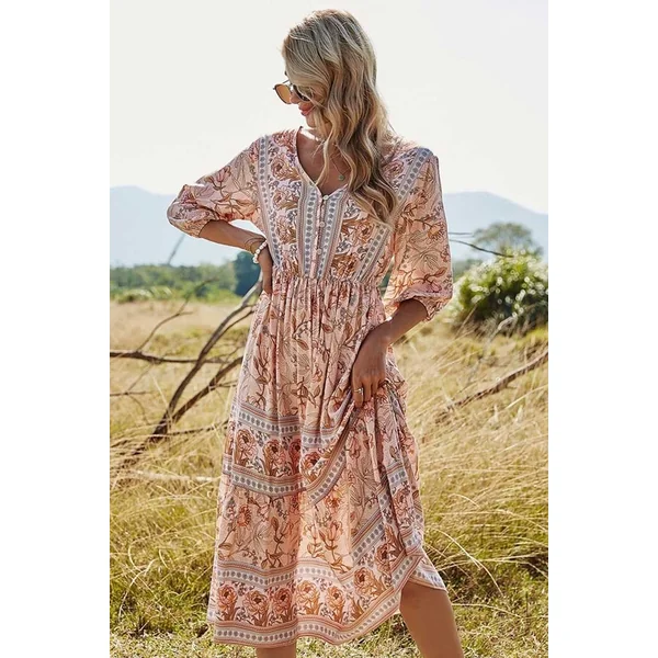 Robe Longue Bohème Vieux Rose – Effie