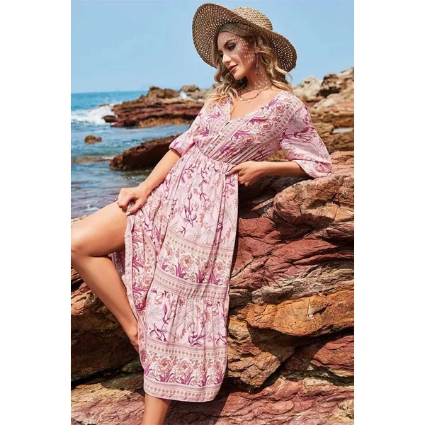 Robe Longue Bohème Vieux Rose – Effie