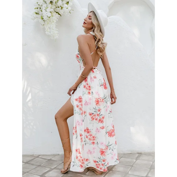 Robe Longue Bohème À Fleurs Blanches