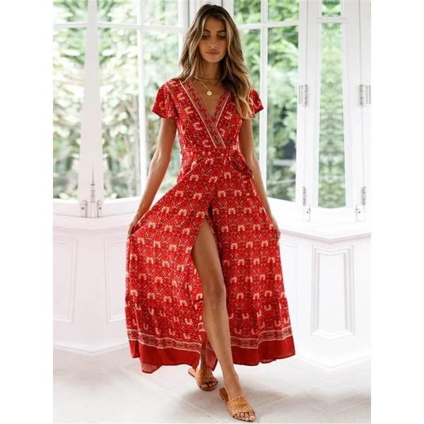 Robe longue bohémienne rouge