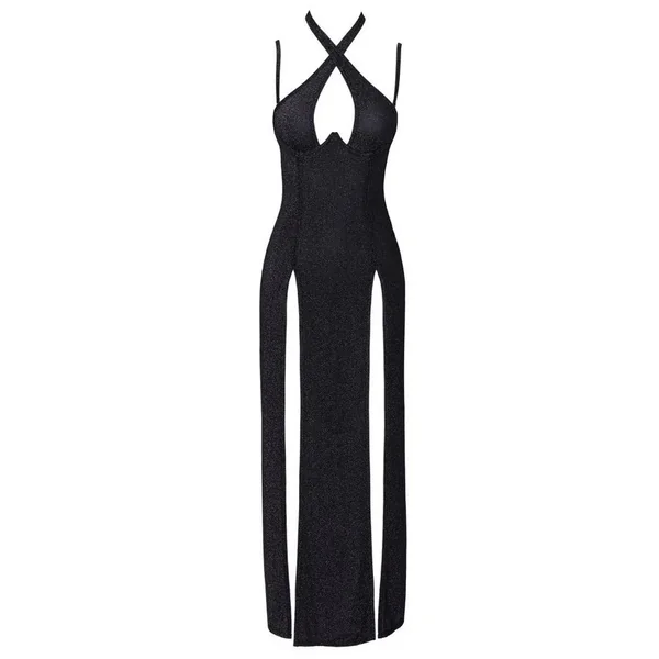 Robe longue brillante noire