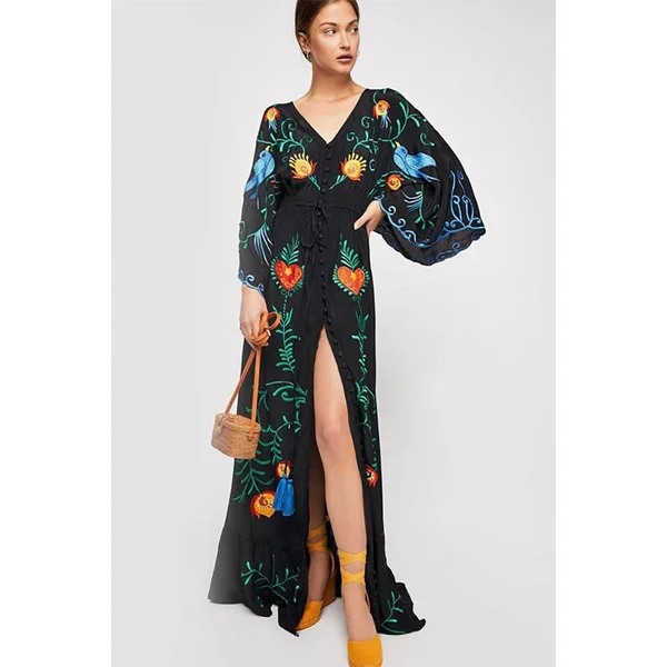 Robe Longue Col V Bohème – Ella
