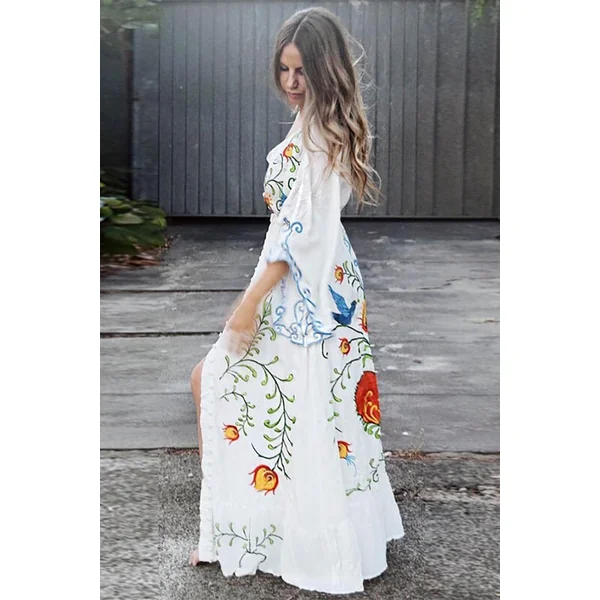Robe Longue Col V Bohème – Ella