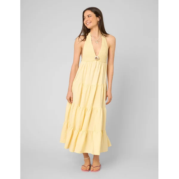 Robe longue détail bijoux JAUNE PASTEL