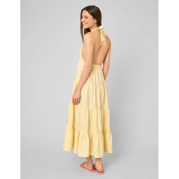 Robe longue détail bijoux JAUNE PASTEL