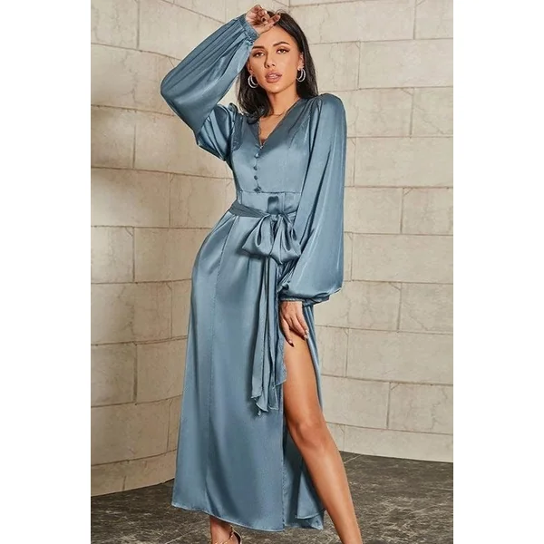 Robe Longue En Satin Bleu