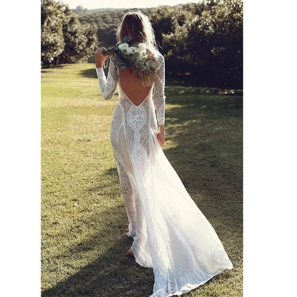 Robe longue, style mariage bohème