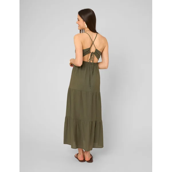 Robe longue à découpes dans le dos Vert kaki