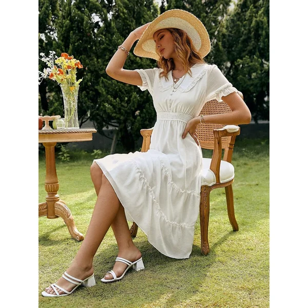 Robe Midi Champêtre Blanche
