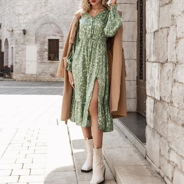 Robe Midi Vert Campagne