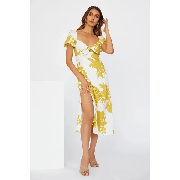 Robe Mi-Longue Jaune Fée