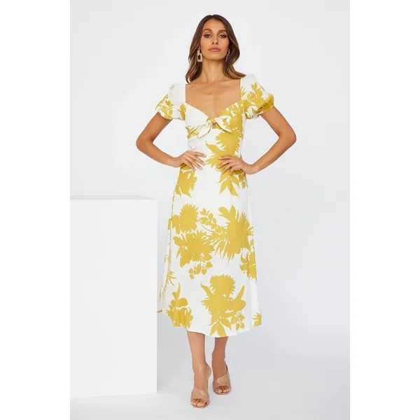 Robe Mi-Longue Jaune Fée