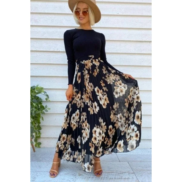Robe Noire Bohème À Fleurs