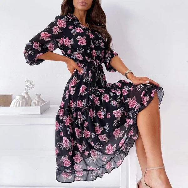 Robe Noire À Fleurs Roses