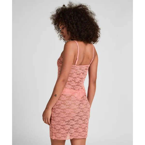 Robe nuisette en dentelle intégrale - Rose