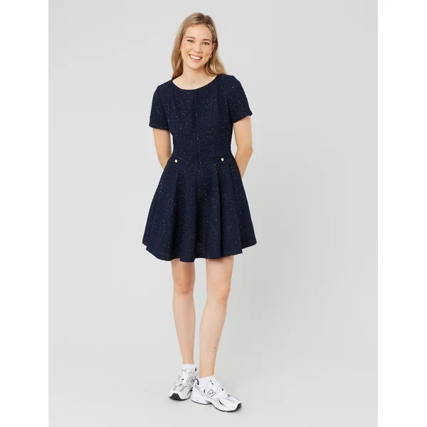 Robe patineuse en tweed Bleu foncé
