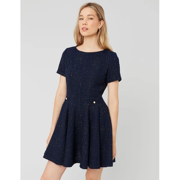 Robe patineuse en tweed Bleu foncé