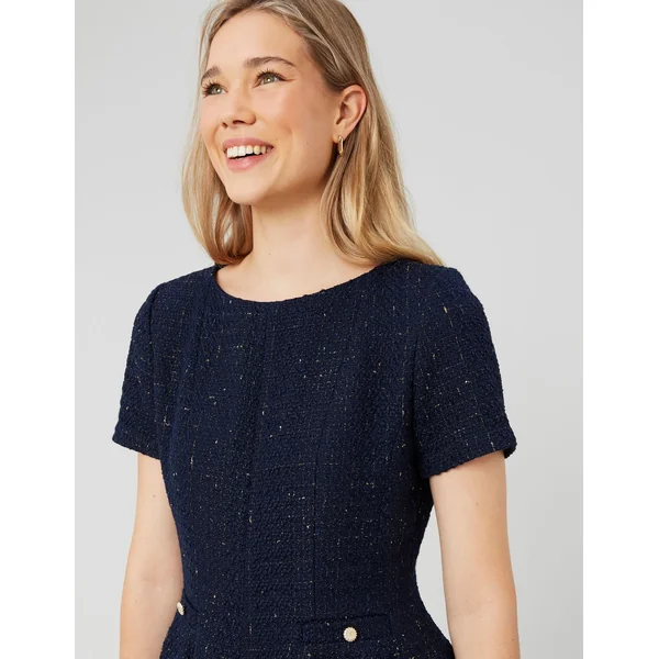 Robe patineuse en tweed Bleu foncé
