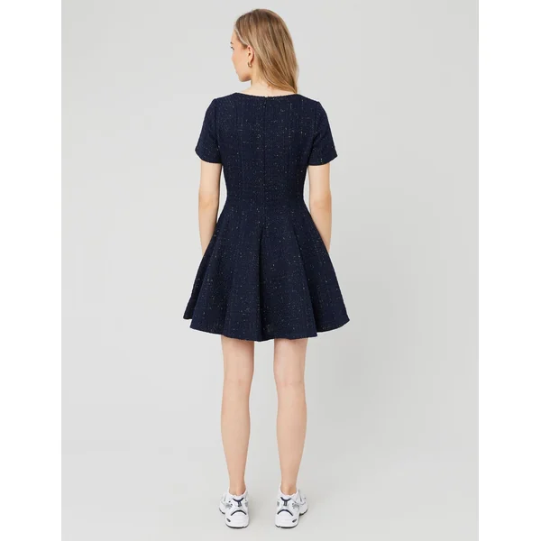 Robe patineuse en tweed Bleu foncé