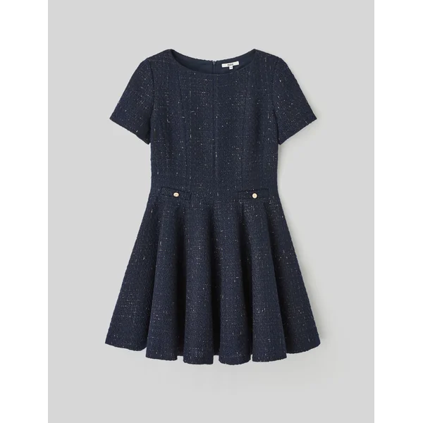 Robe patineuse en tweed Bleu foncé