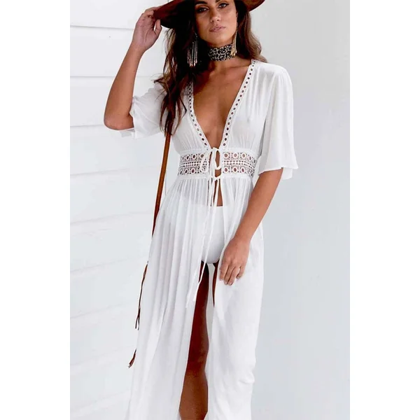 Robe Plage Blanche Bohème – Rosa