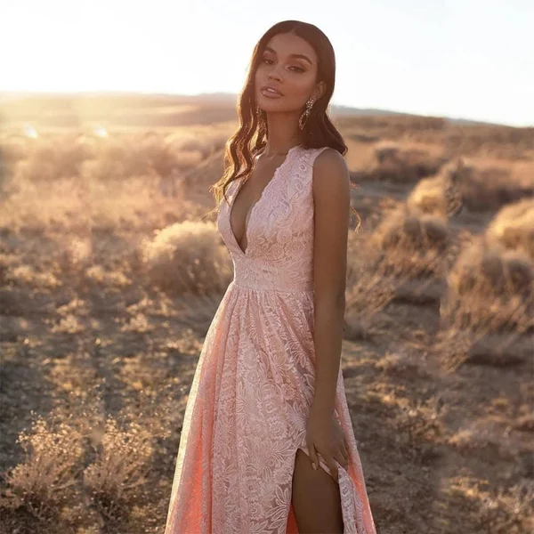 Robe Rose Bohème En Dentelle