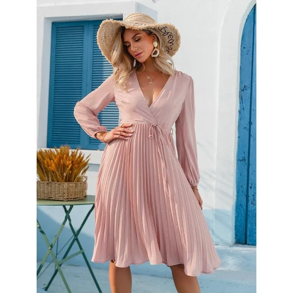 Robe Rose Élégante À Taille Haute