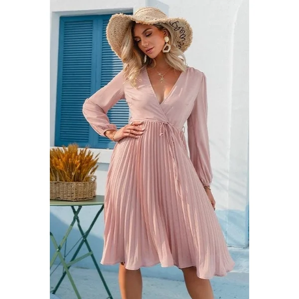 Robe Rose Élégante À Taille Haute