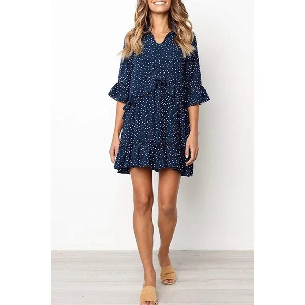 Robe Vintage À Pois Bleu Marine