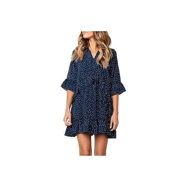 Robe Vintage À Pois Bleu Marine