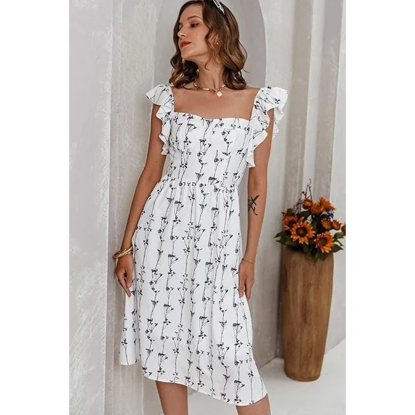 Robe À Imprimé Floral Blanc