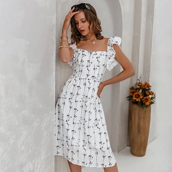 Robe À Imprimé Floral Blanc
