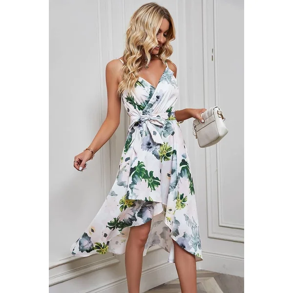Robe à Motifs Champêtres Ourlet Asymétrique