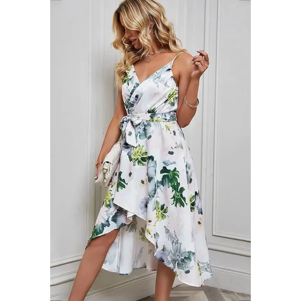 Robe à Motifs Champêtres Ourlet Asymétrique