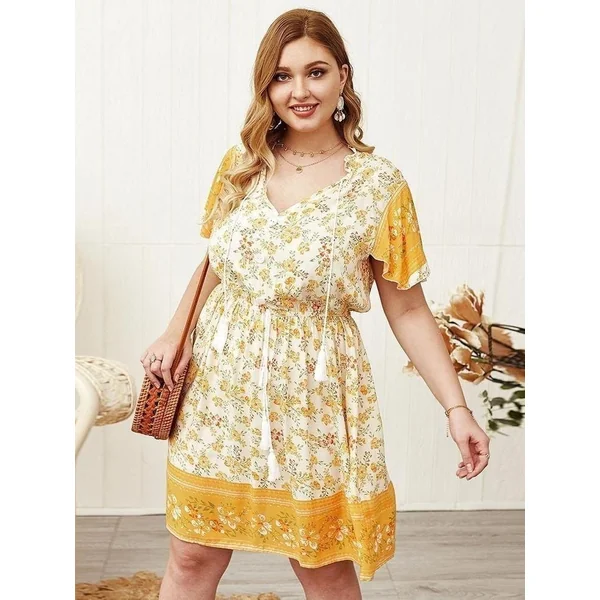 Robe Élégante Bohème Motif Fleuri