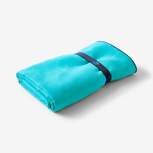 Serviette de bain microfibre double face bleu/vert taille l 80 x 130 cm